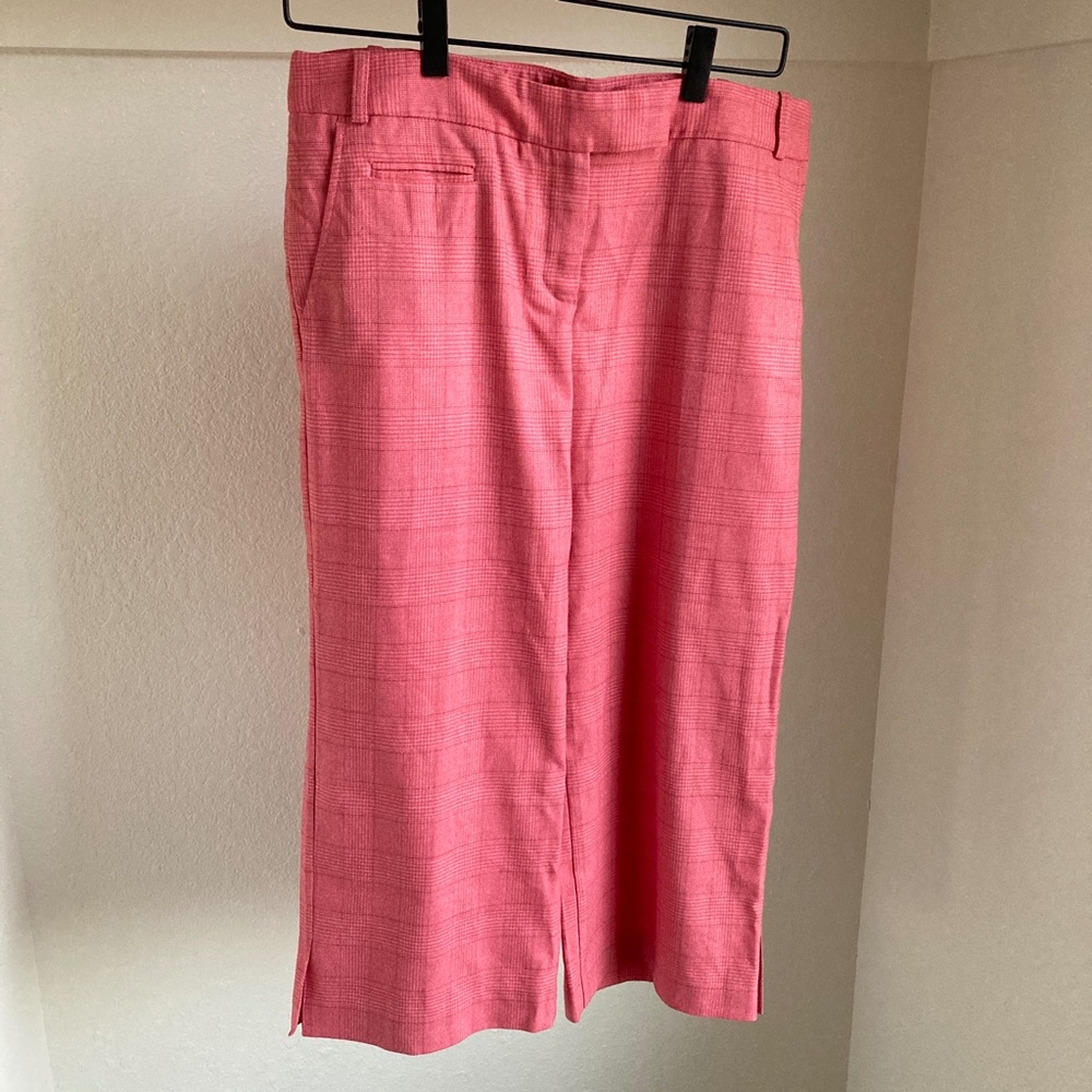 BCBGMax Pink Plaid‎ Wool Blend Y2K Wide Leg Dress Capris 6 Small